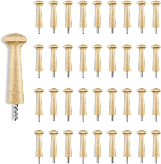 Sfcddtlg 36PCS Wooden Shaker Peg Wood Screw-2.95 Inch on Shaker Pegs Unfinished Wood Shaker Racks for Hanging Clothes Hats Towel Paint DIY (36PCS)