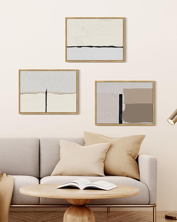 KUVIOKE Neutral Abstract Framed Wall Art Beige Mid Century Textured Wall Decor Minimalist Modern Illustrations Art Print Home Decor 12x16in (Natural Framed)