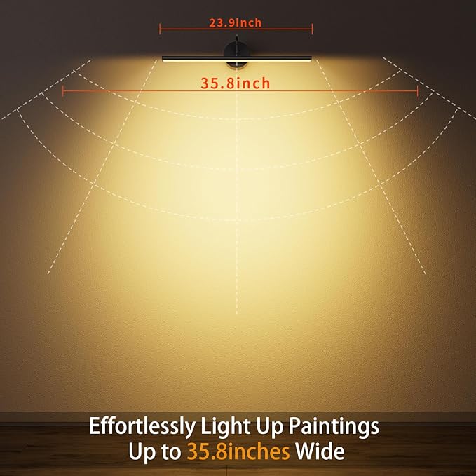 Hardwired Picture Lights for Wall 23.9" Dimmable 3CCT Frame Lights for Wall with Remote, 15W Gallery Artwork Light for Paintings Poster, 2700K-6500K Warm Nature White, 1200LM, Black