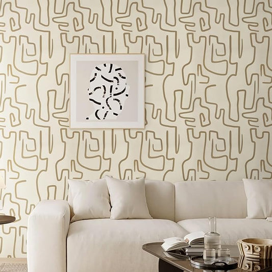 Ismoon 17.3"X78.7" Wallpaper Peel and Stick Modern Gold Peel and Stick Wallpaper Abstract Scribbles Wall Paper Removable Self-Adhesive Waterproof Wall Paper for Bathroom Decoration Vinyl Film Roll