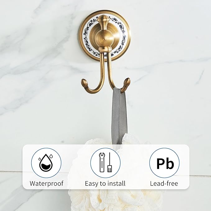 Antique Bronze Brass Bath Towel Hooks, Wall Mounted Bathroom Hardware Accessories,Porcelain Design