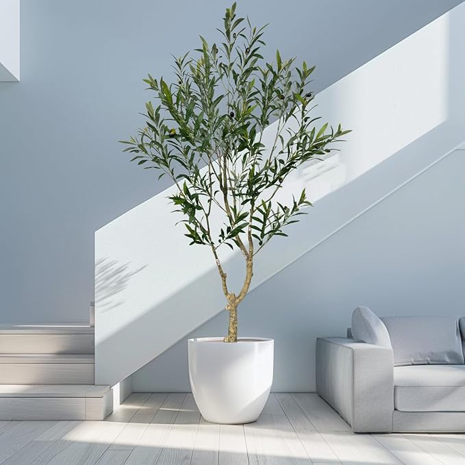 Artificial Tree Faux Olive Tree 6ft(71in,1289leaves) Tall Fake Olive Plant in Pot Fake Silk Tree Faux Plants Indoor