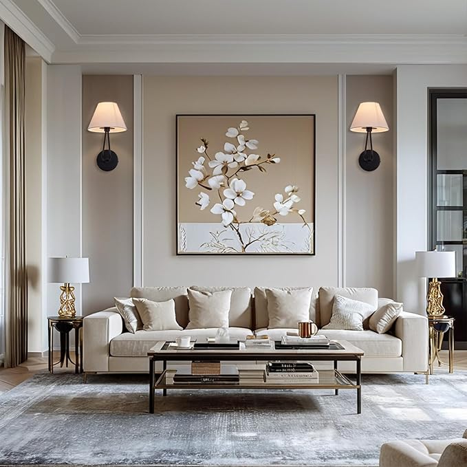 1 Light Wall Sconce Classic Single Head Wall Lighting, Modern Wall Mounted Lamp with Cream Linen Shade, Hardwired Light Fixture for Bedroom, Living Room, Corridor, Entryway- Black