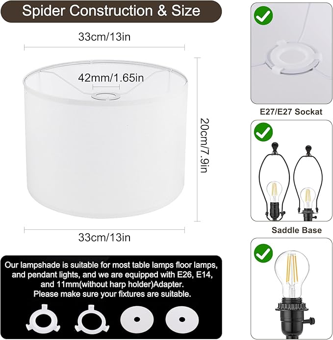 Lamp Shades Set of 2, Small Lamp Cover, White Drum Lampshades 8.7" Top x 8.7" Bottom x 7.9" High, Replacement Lamp Shades Natural Linen for Floor Lamps Table Lamps Chandelier Lamp, Assembly Required