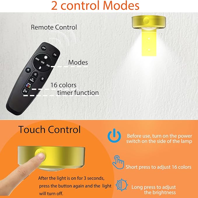3Pcs Picture Painting Light Battery Operated with Remote Control, 16 RGB Color Magnetic Led Art Spotlight for Picture Frame Display Party Home Wall Decor Puck Light,Gold