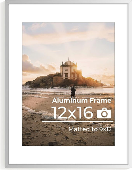 12x16 Metal Picture Frame, 12x16 Silver Frame with Removable Mat for 9x12 Photo, High End Metal Poster Frame for Wall or Tabletop Display,Set of 1