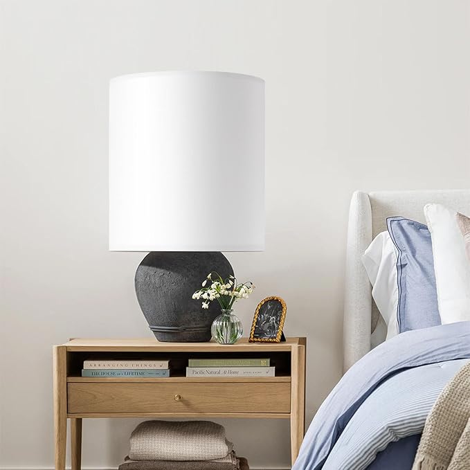 White Linen Tall Drum Lampshade, 11" Top x 11" Bottom x 12" High Lamp Shade, Lamp Shade Replacement for Table and Floor Lamps, Pendant Light，Handcrafted Lampshade，Easy Assembly