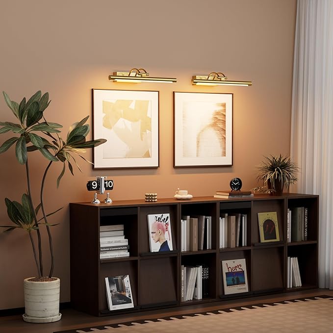 Cordless Picture Light with Remote, Battery Operated Wall Sconce for Artwork, 3 Colors Painting Light Dimmable and Timer, Wireless Art Light for Display (Gold)