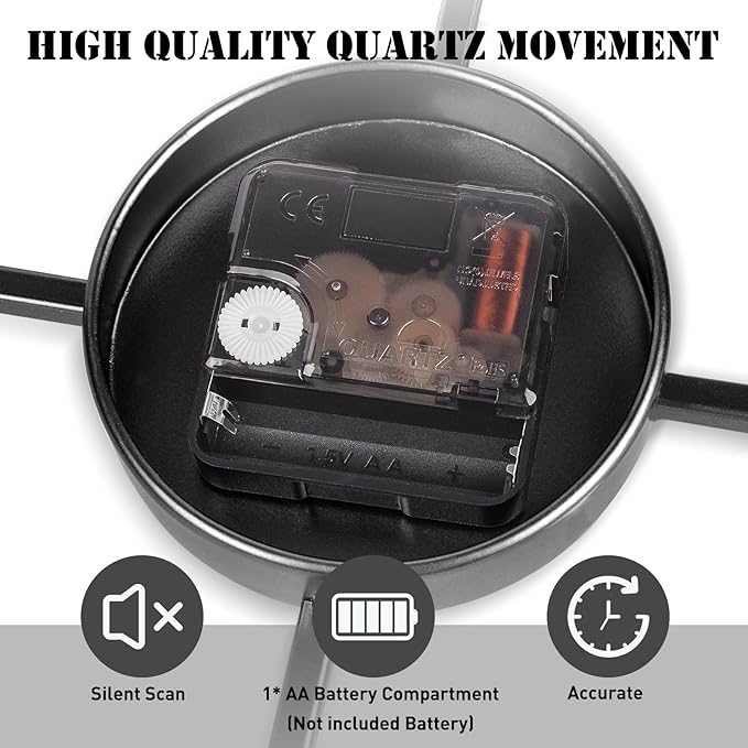 24-Inch Large Wall Clocks for Living Room Decor, Silent Non Ticking Wall Clocks Battery Operated, Decorative Analog Metal Indoor Wall Clock for Kitchen, Bedroom, Office Decor-Gold Hands