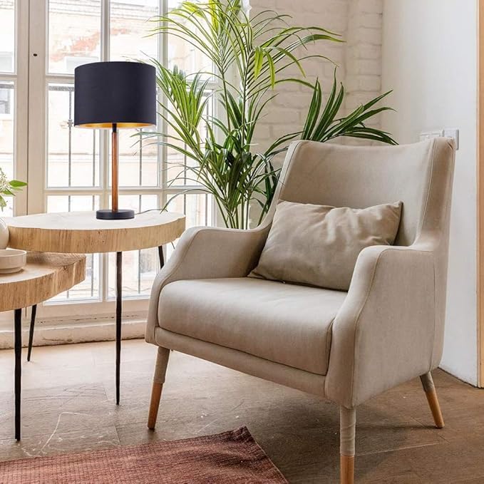 Wellmet 14"x14"x11" Assembly Required Lampshade for Table Lamp, Bedside Lamp, Floor Lamp, Fabric Drum Lampshade Classic Modern Style, Spider Fitter, Black Gold