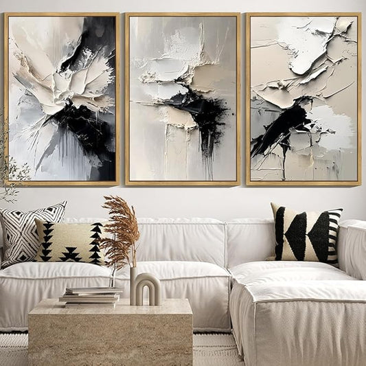 KUVIOKE Navy Blue Abstract Framed Wall Art Minimalist Graffiti Pastel Wall Decor Modern Neutral Color Block Illustration Painting Brush Stroke Art Home Decor 24x36in (Natural Framed)