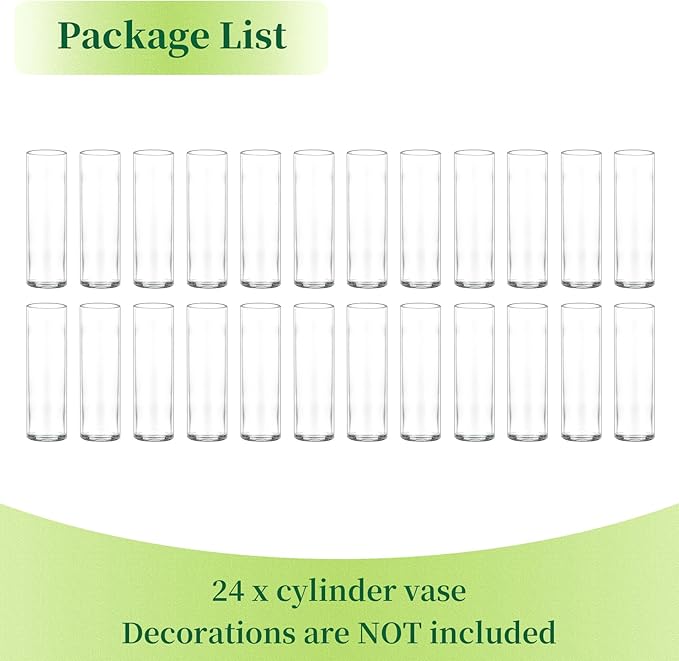 Hewory Cylinder Glass Bud Vases: Set of 24 Small Clear Skinny Single Flower Vase for Centerpieces - Minimalist Bulk Vases for Wedding Birthday Bridal Shower Party Events Table Decor, 5.91"(H)×1.8"(D)