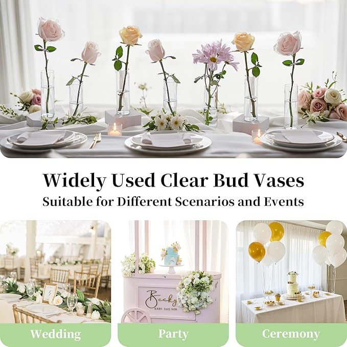 Small Cylinder Glass Vases for Centerpieces: Glasseam Clear Vase Set of 12 Modern Centerpiece Vases for Table Wedding Home Party Decor 5.9In Bud Vase for Flowers Single Stem Roses Tulips