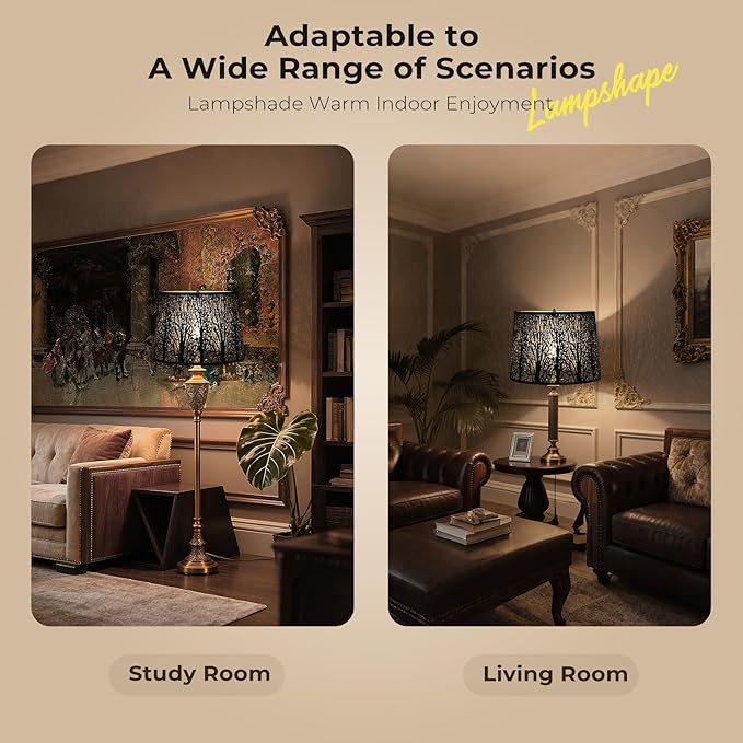 Large Lamp Shade, Metal Lampshade, drum lamp shades,replacement lamp shades For Table Lamp Floor Lamps,Gothic Style Lamp Shade,12x14x10 inches, Tree Pattern Design, Black and Bronze.