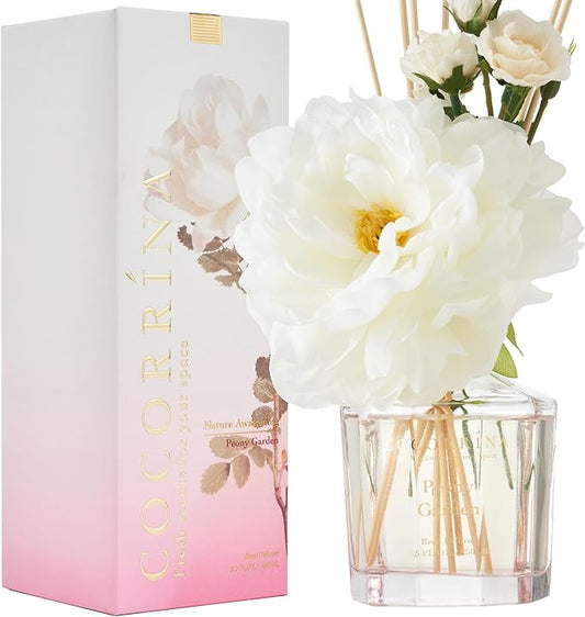 COCORRÍNA Reed Diffuser - Peony Garden 8.5oz Flower Reed Diffuser Set with 8 Sticks, Home Fragrance Reed Diffuser for Home Bedroom Office Bathroom Shelf Decor (Master Collection)