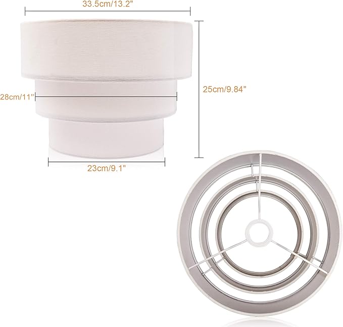 EDISLIVE 3-tier Drum Linen Lamp Shade for Pendant Lamp Floor Lamp Chandelier Replacement Shade Clip on Bulb Classic Round Lampshade Cover Only