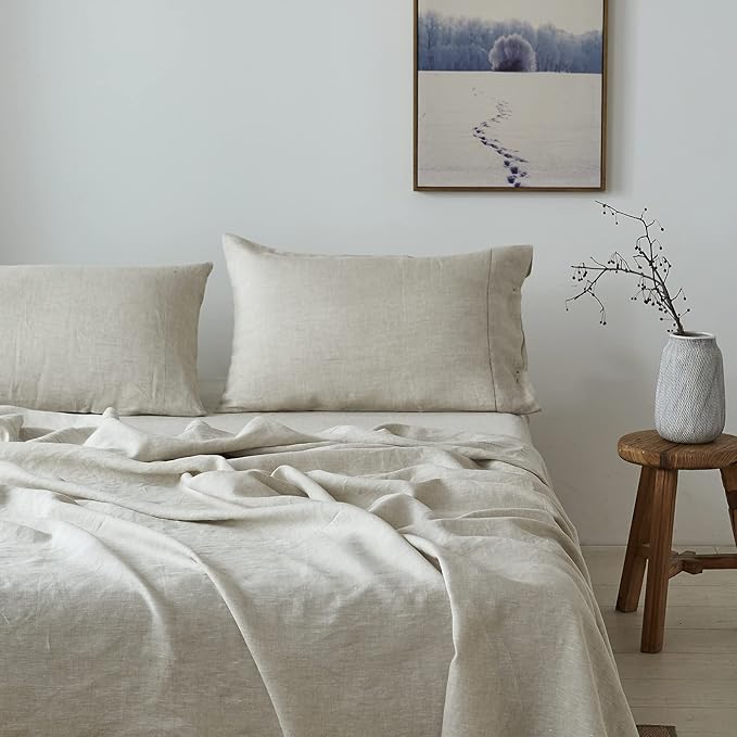 Simple&Opulence 100% Linen Pillowcase with Hand Drawing Hemstitch Pillow Cover King Size Set of 2 Soft and Durable (Linen, 20''x40'')