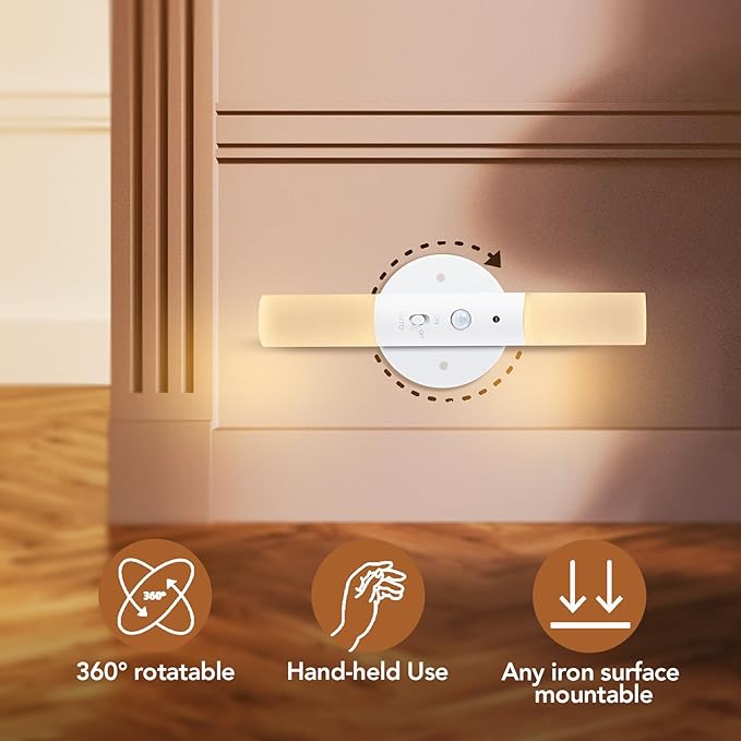 LED Motion Sensor Lights Battery Operated Wall Sconces Rechargeable Wireless Picture Art Light Magnetic 360° Rotation Corner Lamps for Gallery Stairway Vanity Living Room Bedroom(1pc)
