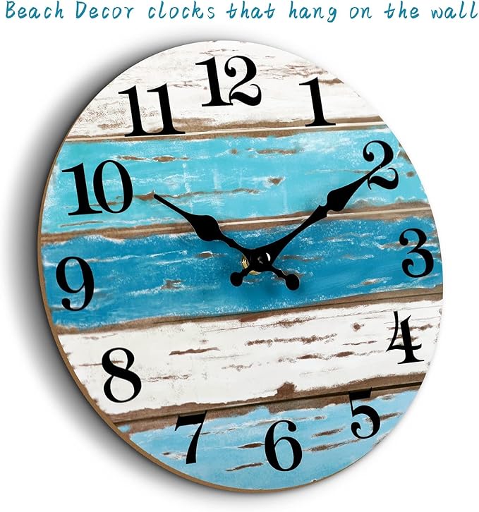 CHYLIN Wall Clock, 18 Inch Beach Wall Clocks Battery Operated, Coastal Ocean Themed Blue Clock Decor for Lake House, Home Clearance, Kitchen, Pool, Bathroom(18")