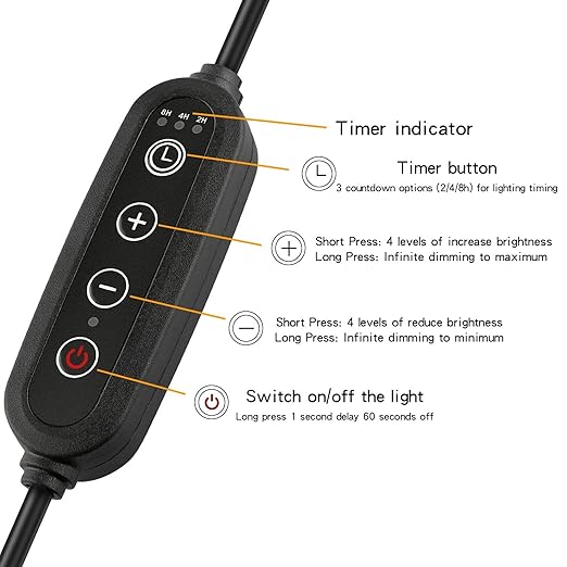 Lamp Dimmer Switch with Cord, Plug-in Dimmer 110-120V Indoor Timer Power Cable with Four Button,Set 2H/4H/8H Automatic Light Switch Timer, 1 Pack