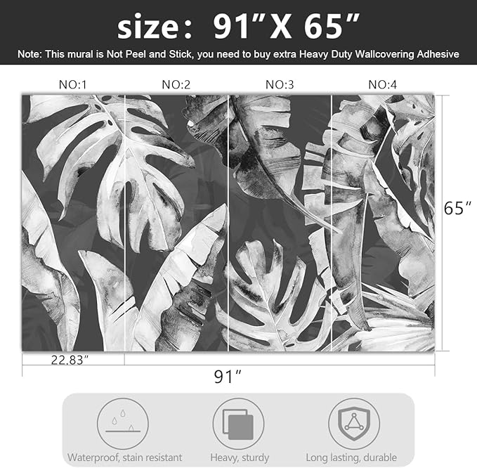 -Tropical Botanical Grey Banana Leaf Fabric Wallpaper Living Room Bedroom Bathroom Plant Wall Mural- 91"x65"（ not Peel and Stick）