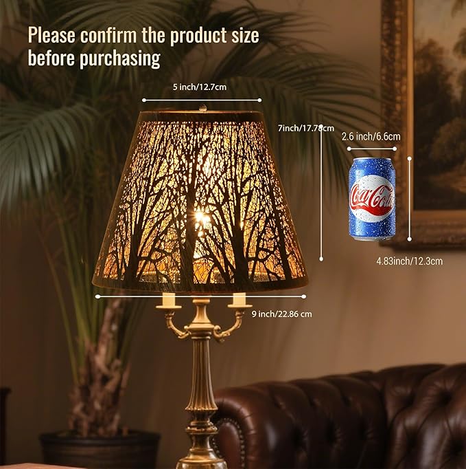 Small modern Bronze Gold lamp shades,metal boho scalloped lamp shade,Lamp shade replacement 5" top, 9" bottom, 7" high (Spider Fitter) lamp shades for table lamps and floor lamp,Unique Forest Etched