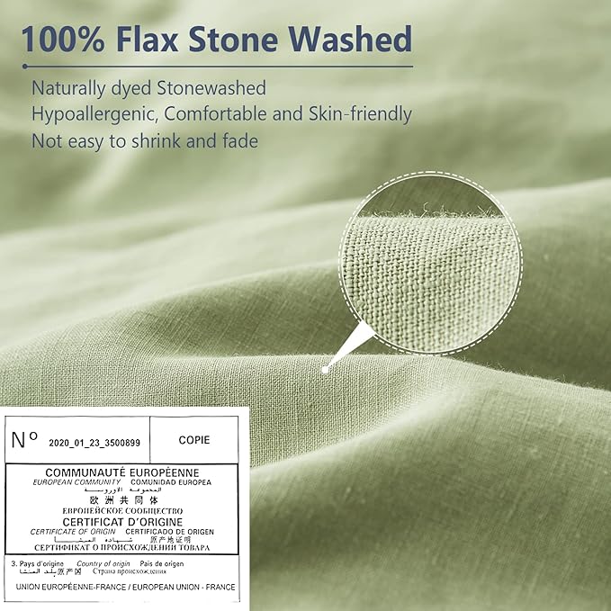 Simple&Opulence 100% Linen Pillow Case Queen Size Set of 2, Sage Green Pillow Covers with Overlap Closure, Luxury Breathable Pillowcases Protectors Suitable for All-Season (20" X 26", Sage Green)