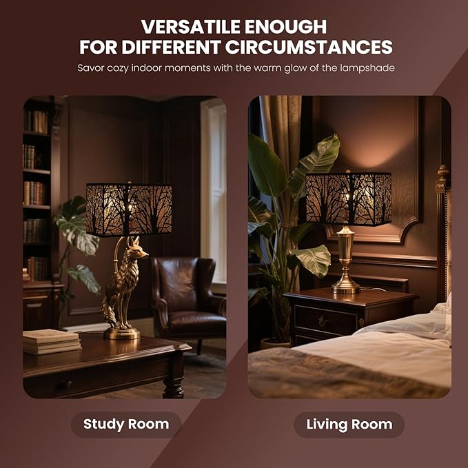 ALUCSET Rectangular Small Lamp Shade with Etched Forest Pattern, Metal Lampshade (12.5+6.8)'' Top and Bottom X 8'' Height, Vintage Replacement Light Cover for Table Floor Lamps