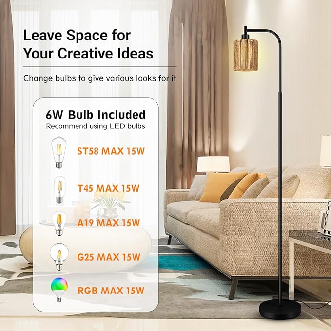 BoostArea Industrial Floor Lamp, Standing Lamp with Lampshade, 6W LED Bulb Included, Modern Floor Lamp with Foot Switch, Bright LED Lamp for Living Room and Bedroom, Office