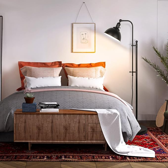 Industrial Floor Lamp, 3 Color Temperature Rustic Lamps in Aged Bronze, Adjustable Height & Head Standing Reading Lights for Bedroom