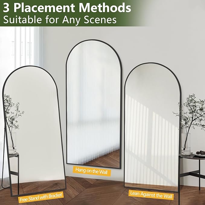 MELOMOIR 71"x32" Large Mirror Full Length, Arched Full Length Mirror with Stand, Large Floor Mirror for Bedroom Living Room Cloakroom Gym, Hanging Standing or Leaning, Black