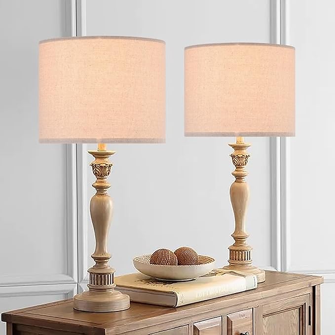 GO&SO Drum Lamp Shades Set of 2 Medium,Oatmeal Linen Lamp Shade 13"Top x 13"Bottom x 10"High(Spider),Replacement Lamp Shades for Floor Lamps,Table Lamp Shade,Hand Crafted Lampshade,Assembly Required
