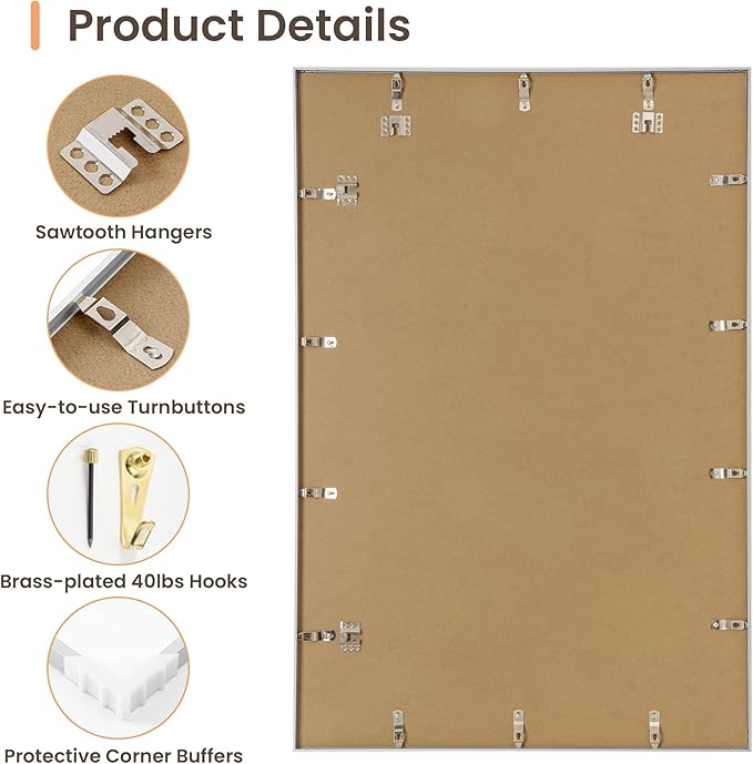 24x36 Metal Picture Frames, Aluminum Poster Frame with Removable Mat for 20x30 Photo, 24x36 Thin Hanging Frames, Sawtooth Picture Hangers Included for Home Wall Decor, Silver, Set of 1