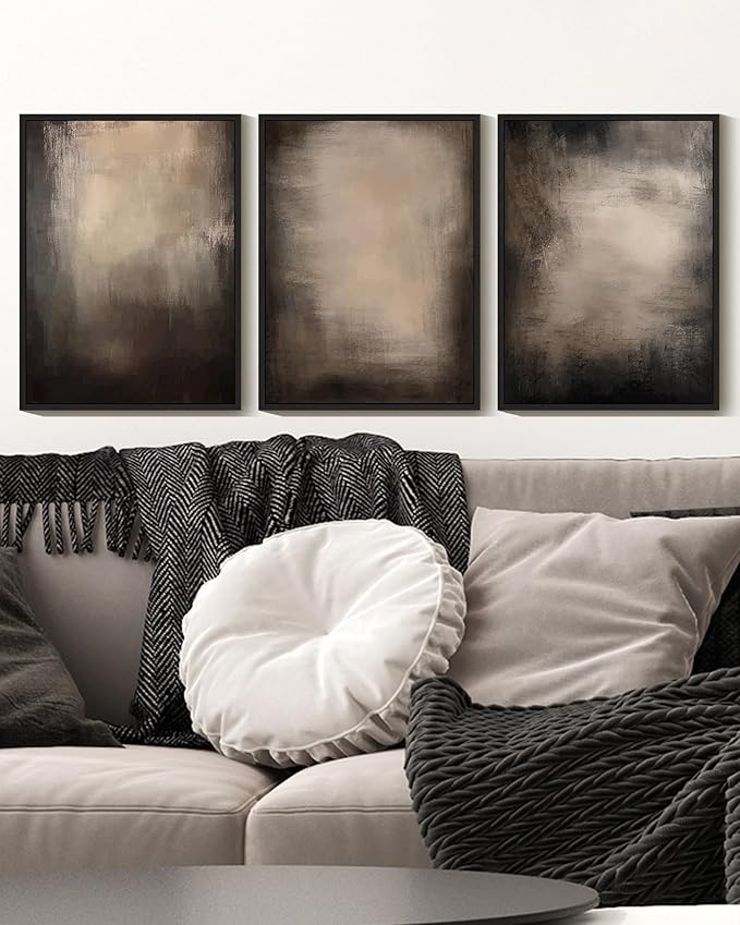 KUVIOKE Abstract Framed Wall Art Set Earthy in Deep Brown and Beige Tones Modern Art Decorative Home Decor 11x14in (Black Framed)