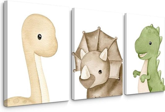 Dinosaur Wall Art Kids Boys Room Canvas Wall Decor Dino Nursery Wall Art Pictures Baby Dinosaur Poster Prints for Boys Bedroom Bathroom 12x16 Inch Framed Set of 3