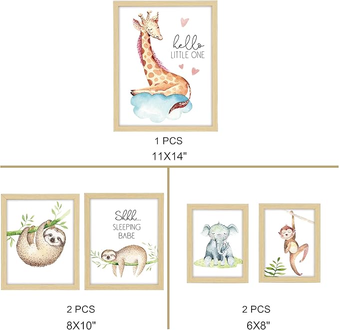 ArtbyHannah Framed Woodland Nursery Wall Decor, Multi-Size Cute Baby Wall Art Room Decor for Kids, Safari Adorable Jungle Animals Artwork Prints for Playroom Bedroom Baby Shower Decoration(4 Pack)