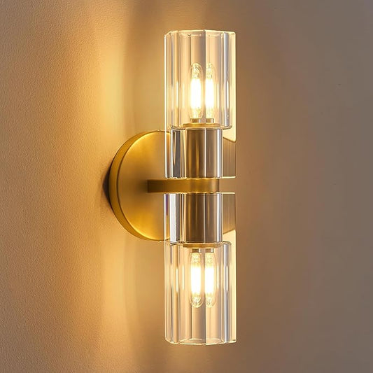Crystal Wall Sconces, 13" Modern Brass Sconces Lighting with K9 Crystal Lampshade,Indoor Wall Sconce Bedroom Wall Light Fixtures for Living Room Bathroom Hallway Stairs Entryway
