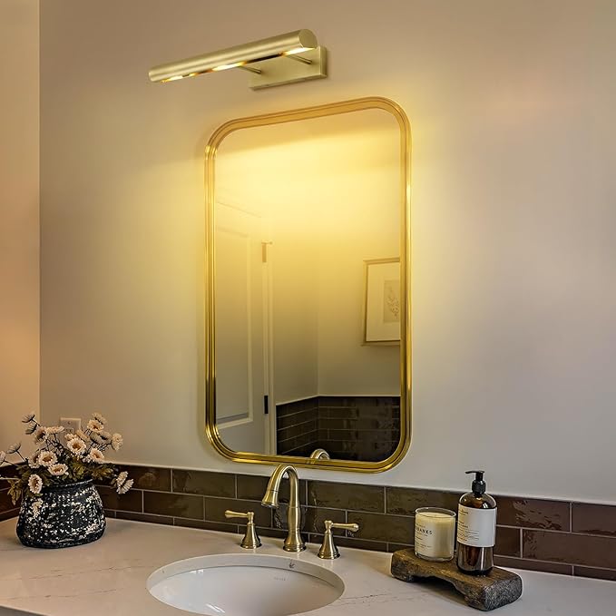 Picture Light, 18inch Brass Picture Lights for Wall,Hardwired Brushed Gold Picture Lights,270° Rotatable Wall Lights for Pictures, 3-Light Picture Frame Light for Painting Display Artwork Portrait