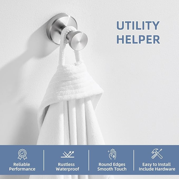 Angle Simple Bath Towel Hook Brushed Nickel, SUS304 Stainless Steel Bathroom Cabinet Closet Clothes Towel Holder, Bathrobe Hanger Wall Mounted