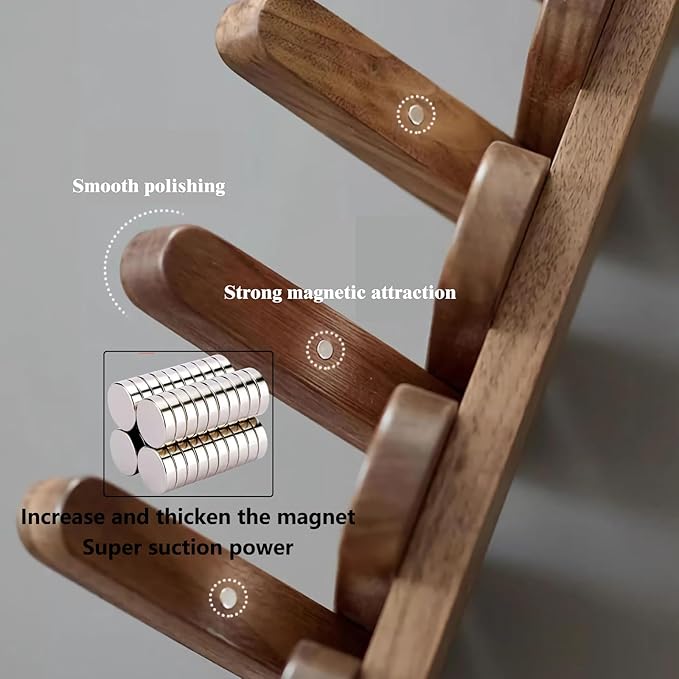 Wall Mounted Piano Key Hanger | Flip Style Hook | Entrance Wall Art Hook, Made of Oak Wood (3 Times Painted, 4 Times Polished) (Arc Beech, 6Hooks)