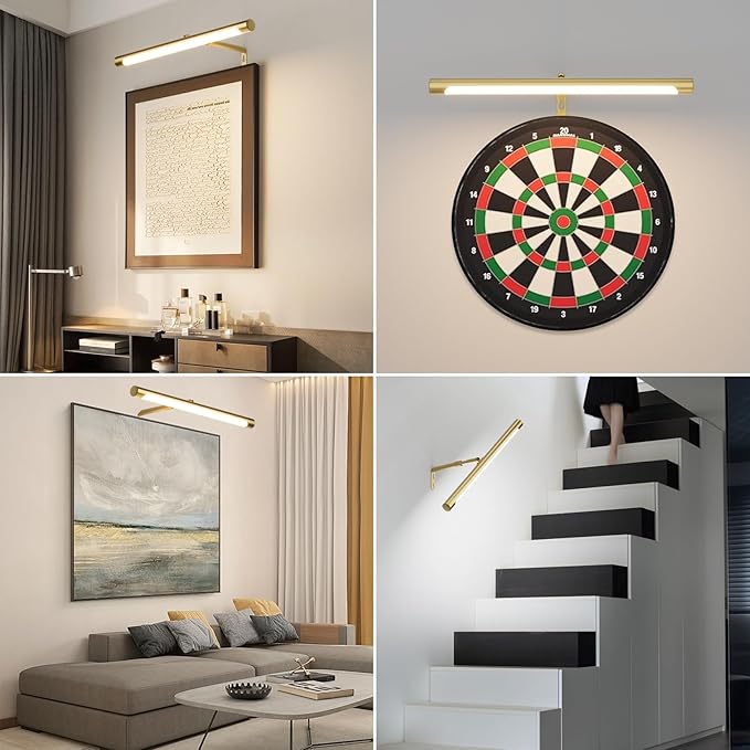 Picture Lights for Paintings Plug in, 16" Adjustable LED Gold Picture Light Art Light, Remote Control Gallery Painting Wall Light for Picture Display Dartboard Art Work (Gold)