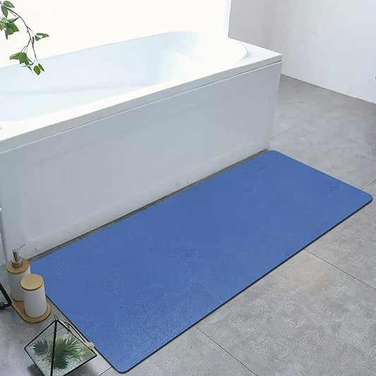 Extra Long Bathroom Rugs Diatomaceous Earth Bath mat Super Absorbent Quick Dry Non Slip Bath Mat Thin Runner Rug Fit Under Door-Shower Rug for in Front of Bathtub Shower, Blue, 23.6"x47.2"