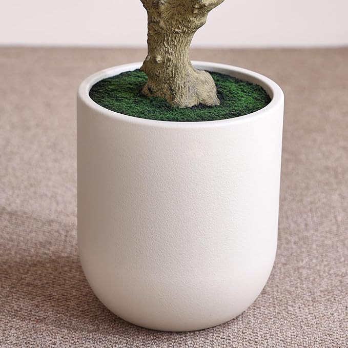 Olive Tree Artificial Indoor, 8FT Tall Faux Olive Tree with 11.5in White Cylinder Round Planter, Artificial Plants with Natural Wood Trunk and Lifelike Leaves for Home Office Decor