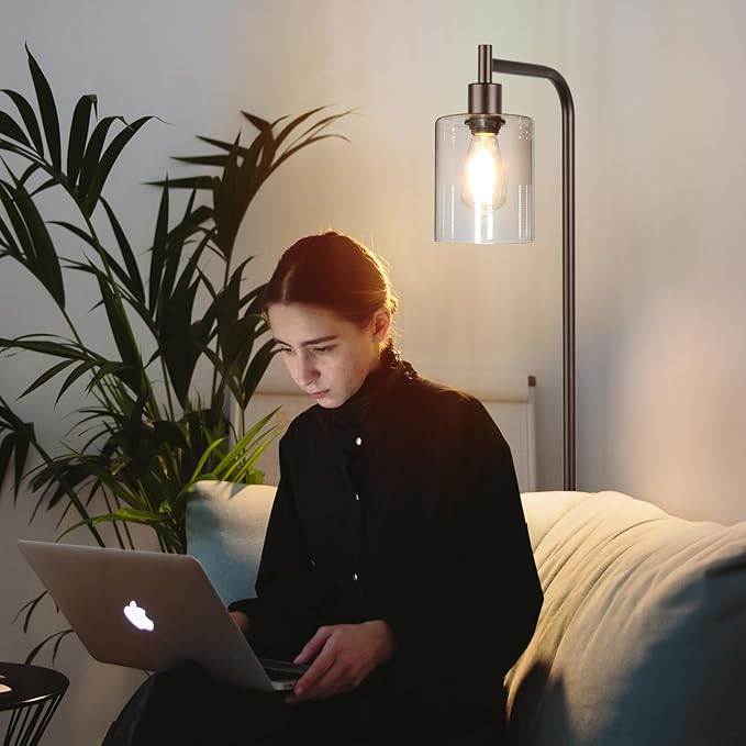 Industrial Floor Lamp with Hanging Glass Shade Oil Rubbed Brown Farmhouse Indoor Pole Light with Edison E26 Base Vintage Rustic Standing Tall Lamp for Living Room Bedroom Office(ST64 Bulb Included)