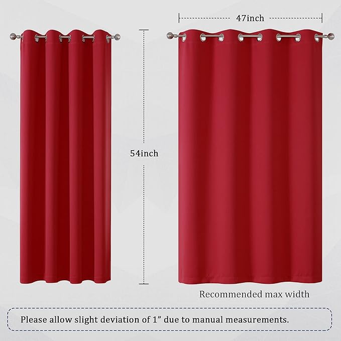 DUALIFE Red Curtains 54 Inches Long Blackout Kitchen Curtains Room Darkening Thermal Insulated Grommet Window Drapes Curtain Panels for Living Room 52x54 Inch Length 2 Panels