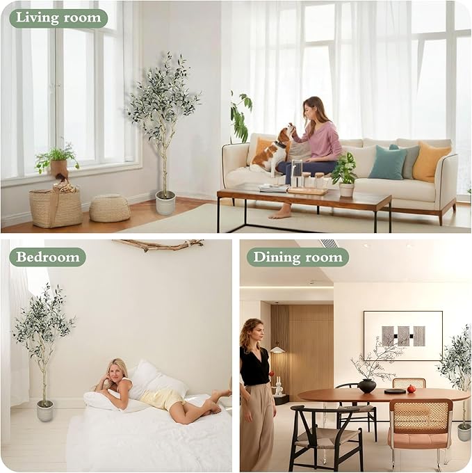 Artificial Olive Tree 5.4 ft, 65 Inch Faux Olive Tree with White Planter, Natural Olive Branches and Realistic Leaves for Modern Home Office Living Room Floor Decor
