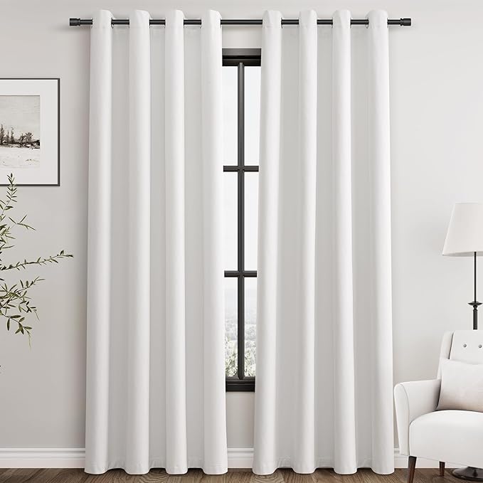 Ivory Linen Blackout Curtains 84 inches Long for Bedroom Grommet Modern Farmhouse Light Black Out Curtains Primitive Textured Neutral Earthy Energy Saving Heat Blocking Window Curtain Eyelet 2 Panels