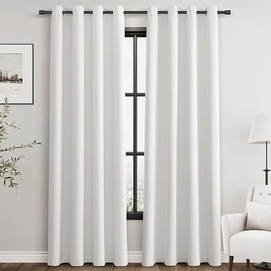 Ivory Linen Blackout Curtains 84 inches Long for Bedroom Grommet Modern Farmhouse Light Black Out Curtains Primitive Textured Neutral Earthy Energy Saving Heat Blocking Window Curtain Eyelet 2 Panels
