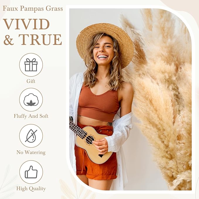 30 Stems 32 Inch Fluffy Pampas Grass Decor Tall Natural Dried Flowers Bouquet for Boho Home Decorations, Large Phragmites for Floor Vase, Wedding Floral Arrangements, Farmhouse