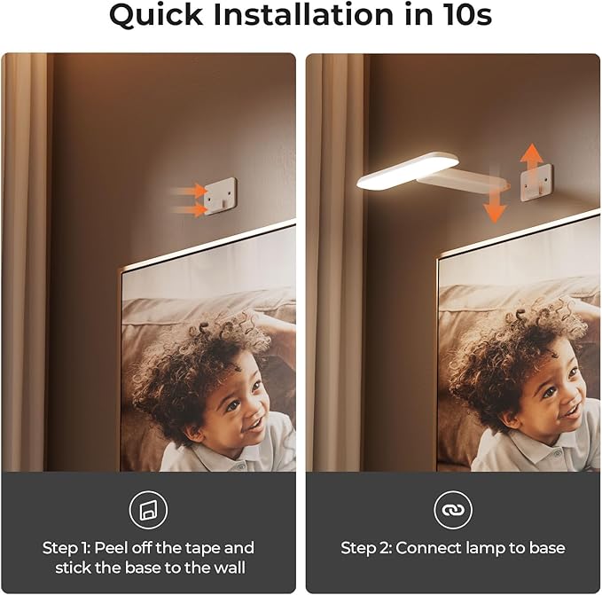 FULEN Picture Lights Battery Operated, Rechargeable Picture Frame Lights for Wall, LED Cordless Wall Lights for Arts,Paintings,Gallery&Dartboard,3 Color Temperatures, Remote Control,White